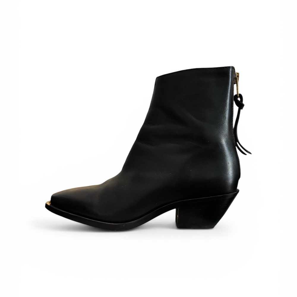 AllSaints Black Leather Pointed Ankle Boots with Back Zip